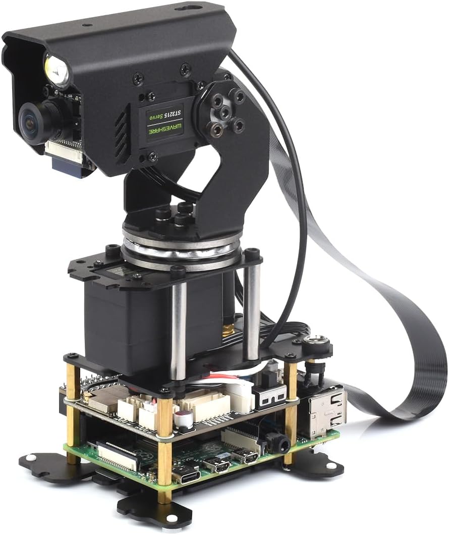 Waveshare 360° Omnidirectional High-Torque 2-Axis Expandable Pan-Tilt Camera Module, Compatible with Raspberry Pi 4B / 5, Driven by Serial Bus Servos, Based On General Driver Board for Robots