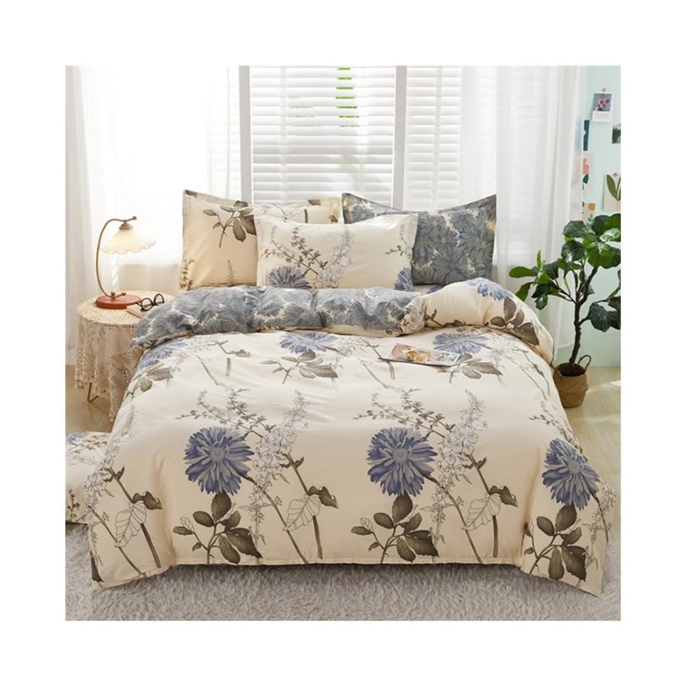 VHKJewE Reversible Botanical Floral Print Bedding Set 3-Piece All Seasons Soft Skin-friendly Duvet Cover(EU King 220x240cm)