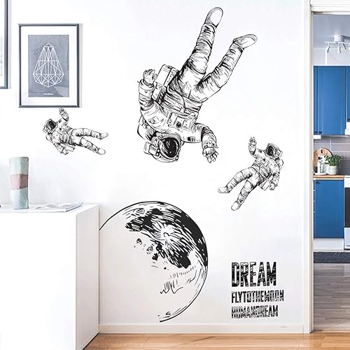 Miniatura 5 de Adhesivo de pared de astronauta extraíble para pared de astronauta grande, decoración de guardería, regalo para niños, niñas, dormitorio, decoración