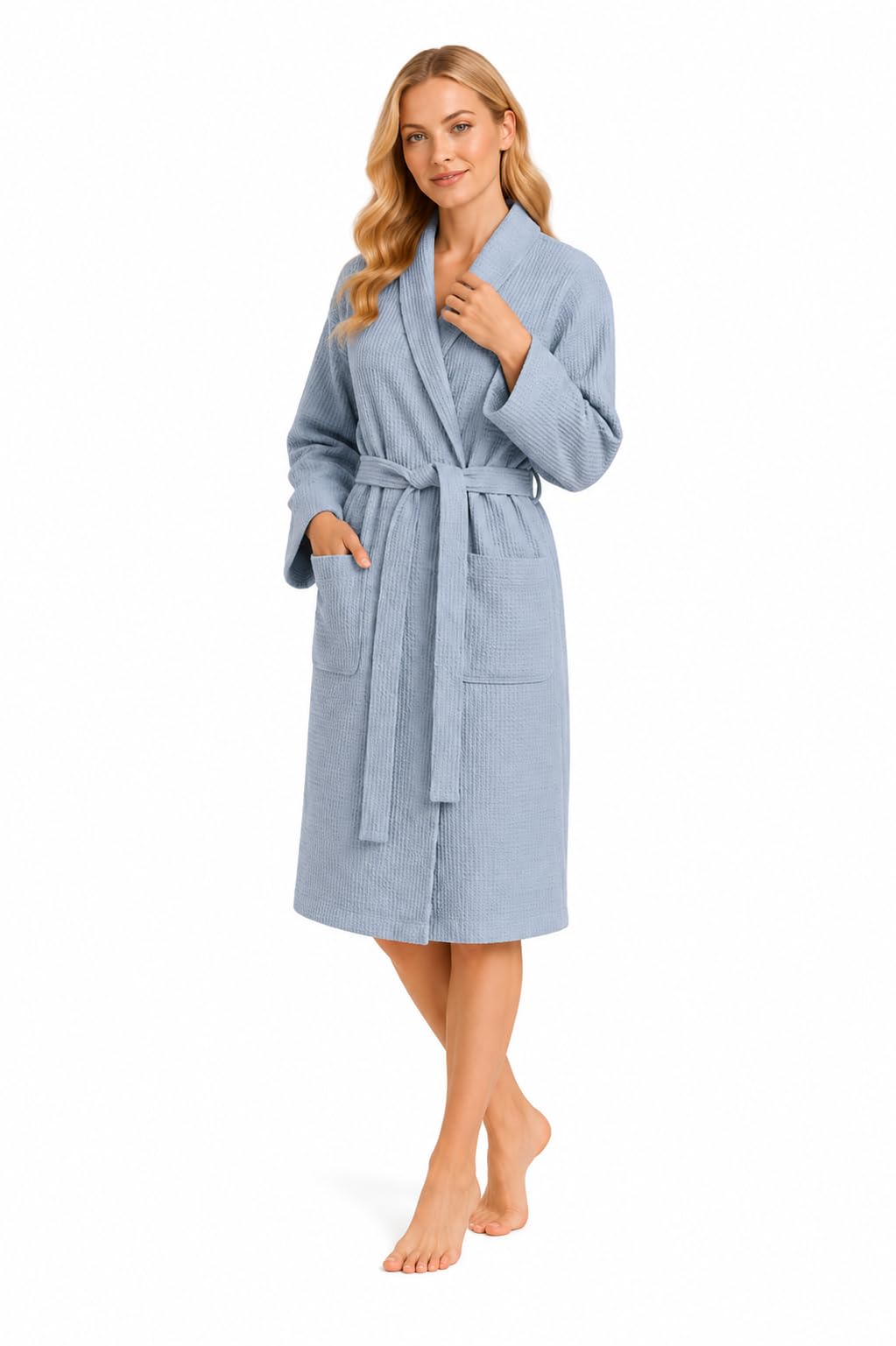 Bademantel Damen und Herren Baumwolle 100% - SPA & Sauna Bademantel Waffelpique, Saugfähig Morgenmantel, Oversize, Unisex