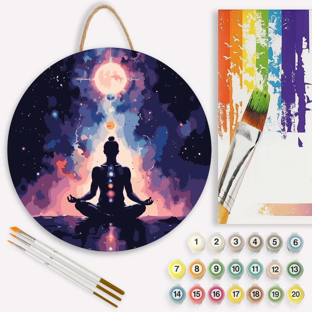 Spiritual Meditation Paint by Numbers Kit for Adults - DIY Chakra Alignment Yoga Pose Painting on Canvas 12x16In, Framed Acrylic Paint Set, Suitable for Beginners, Art for Home Decoration/Gifts