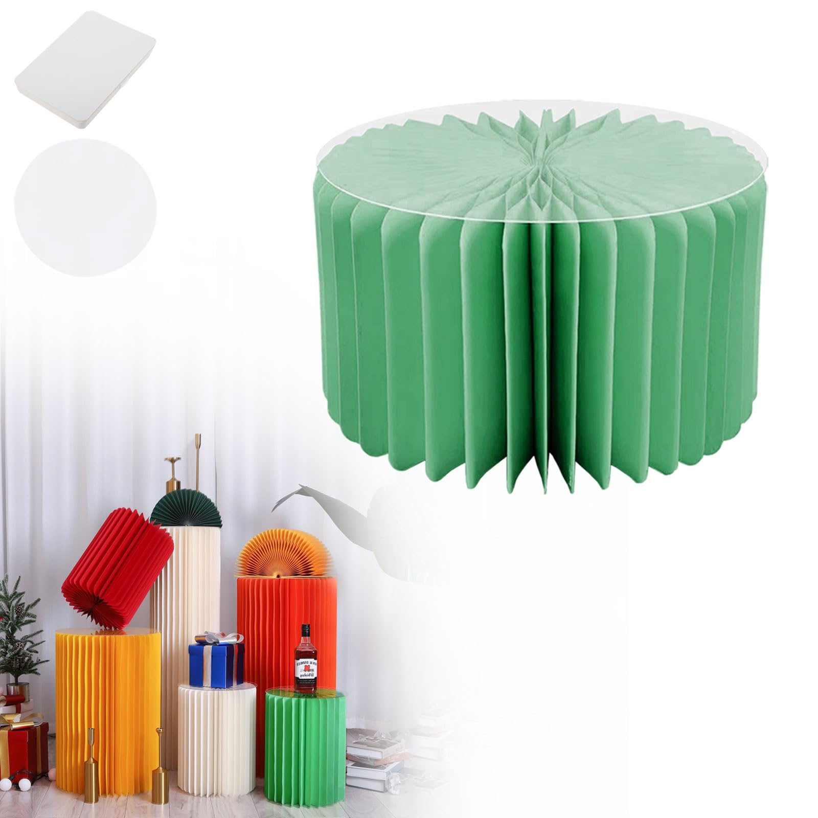 YTBHSHXZ plinth， Foldable Cardboard Cylinder Pedestal Stand With Transparent Plate Multicolor 20-100cm(Green,H 20cm)
