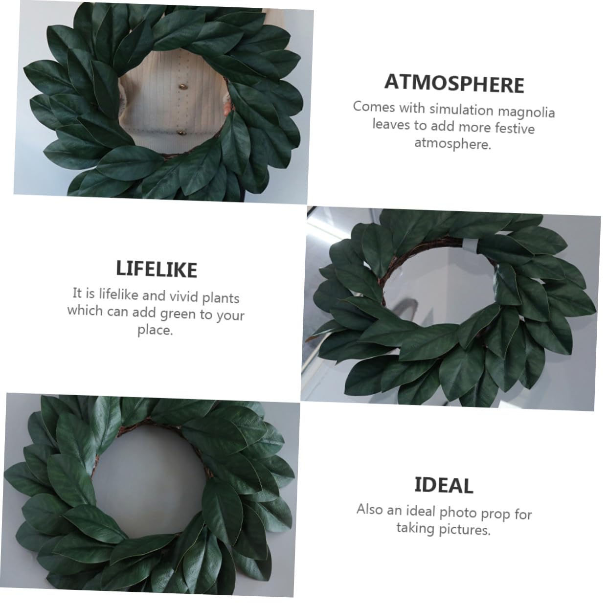 Künstlicher Rattan Magnolienkranz aus Kunststoff und Haustür | Wanddeko, Lebensnah und Handgefertigt, mit Lebendigen Pflanzen und Festlicher Stimmung