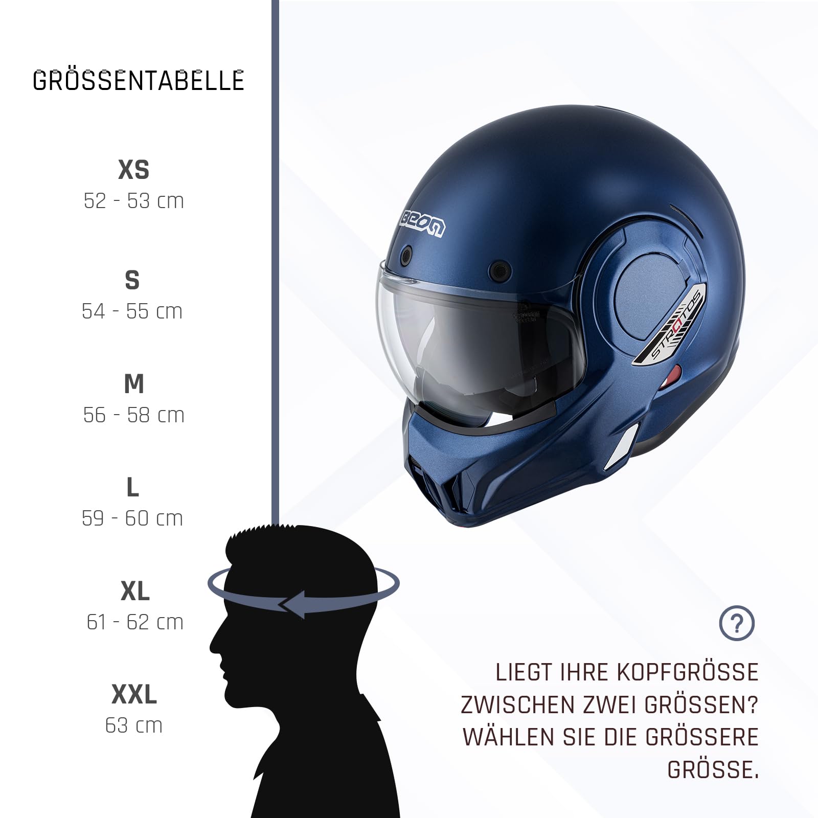 BEON Stratos Motorradhelm - Systemhelm Klapphelme mit Visier und Sonnenblende - Rollerhelm Sonnenblende - Motorrad Helm Damen & Herren - Integralhelm 180° Klappbar - Anti-Kratz-Visier
