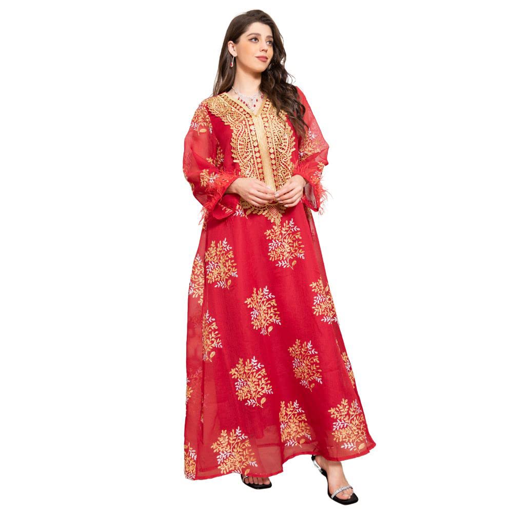 FridayIn Women's Dresses Solid Color Split Fork Rhinestone Slit Long Sleeves Kaftan Party Dress for Women