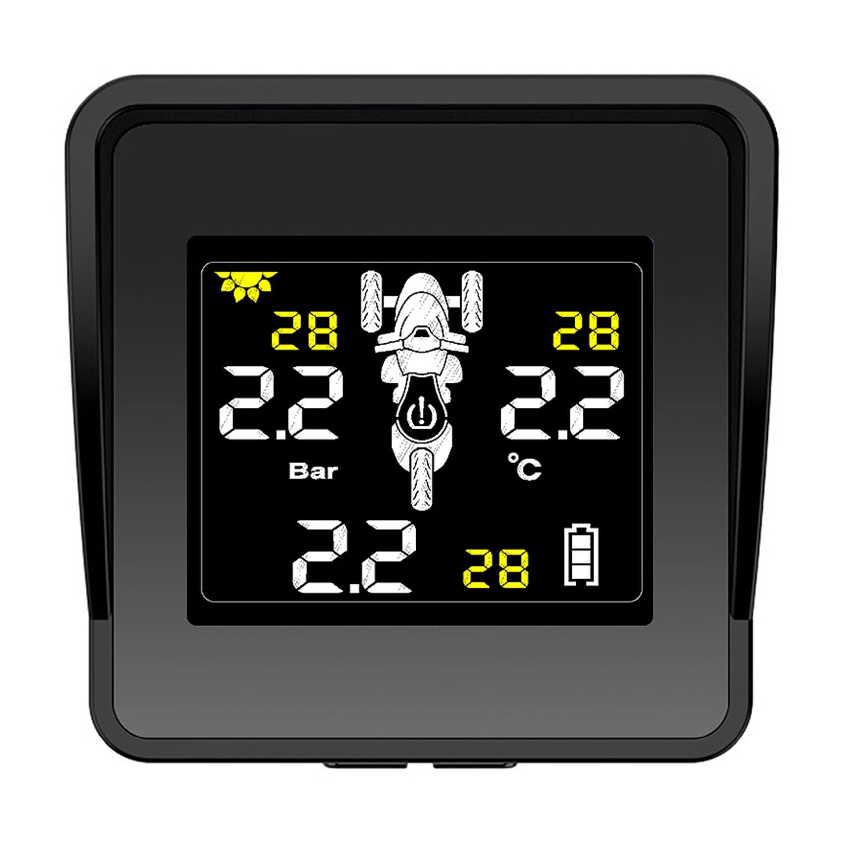 Solarny bezprzewodowy system monitorowania ciśnienia w oponach motocyklowych, TPMS, wyświetlacz LCD, 3 czujniki zewnętrzne