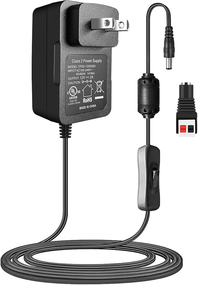 12V 2A Switch Power Supply Adapter 24W with Inline on Off Switch for ...