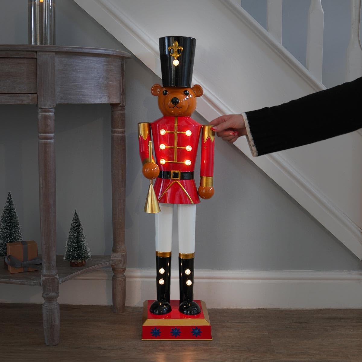 Festive Lights Figurine de Noël en métal peinte à la main avec LED Rouge/blanc 80 cm, Décoration Noel