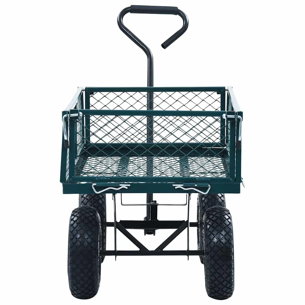 Gartenwagen Grün Stahl 86x46,5x97 cm mit 250 kg Tragkraft, Seitenwände Öffnen, PU-Gummiräder, Transportwagen für Garten, Rollwagen und Plattformwagen Einsatz