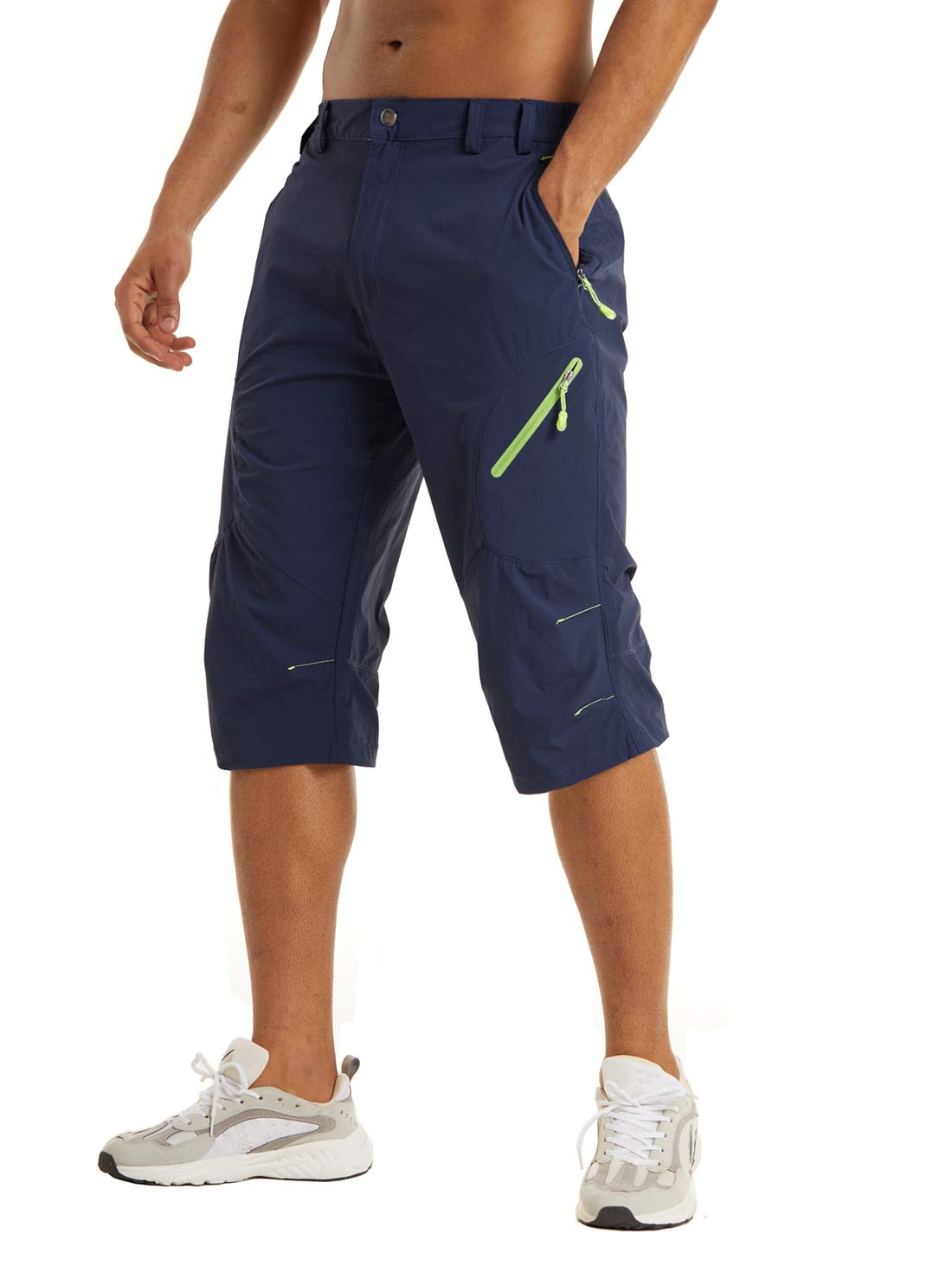 KEFITEVD Herren 3/4 Outdoor Hose Schnelltrocknend Viele Taschen Wanderhose Stretch Capri Radhose Leicht Atmungsaktiv Sommer Shorts