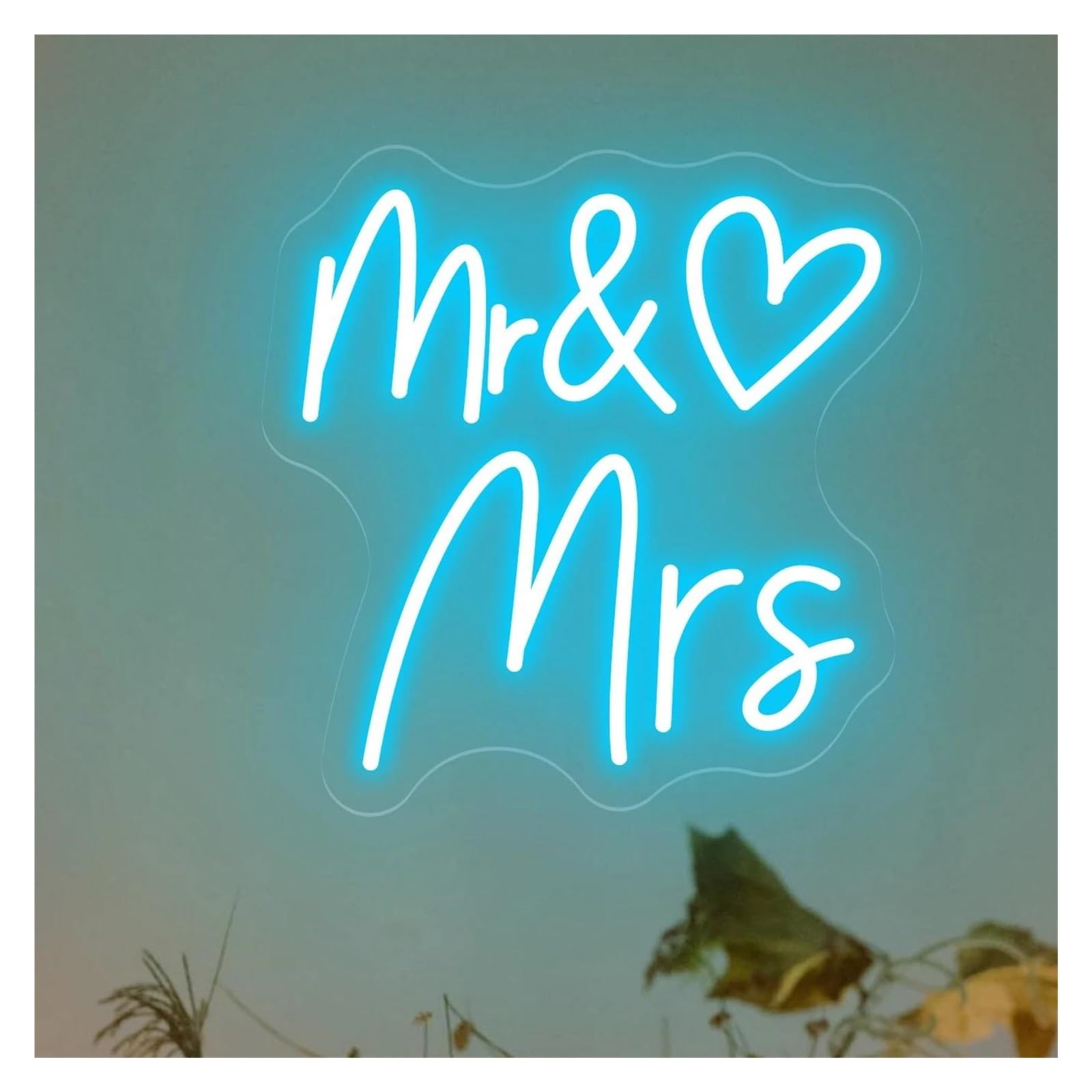 Xenite Ice Blue Hanging Art Neon Signs Mr & Mrs Neon Sign Heart Led Light Dimmable For Wedding Reception Signage Couples Wall Art Decor Illuminated Lamp 45Cmx45cm