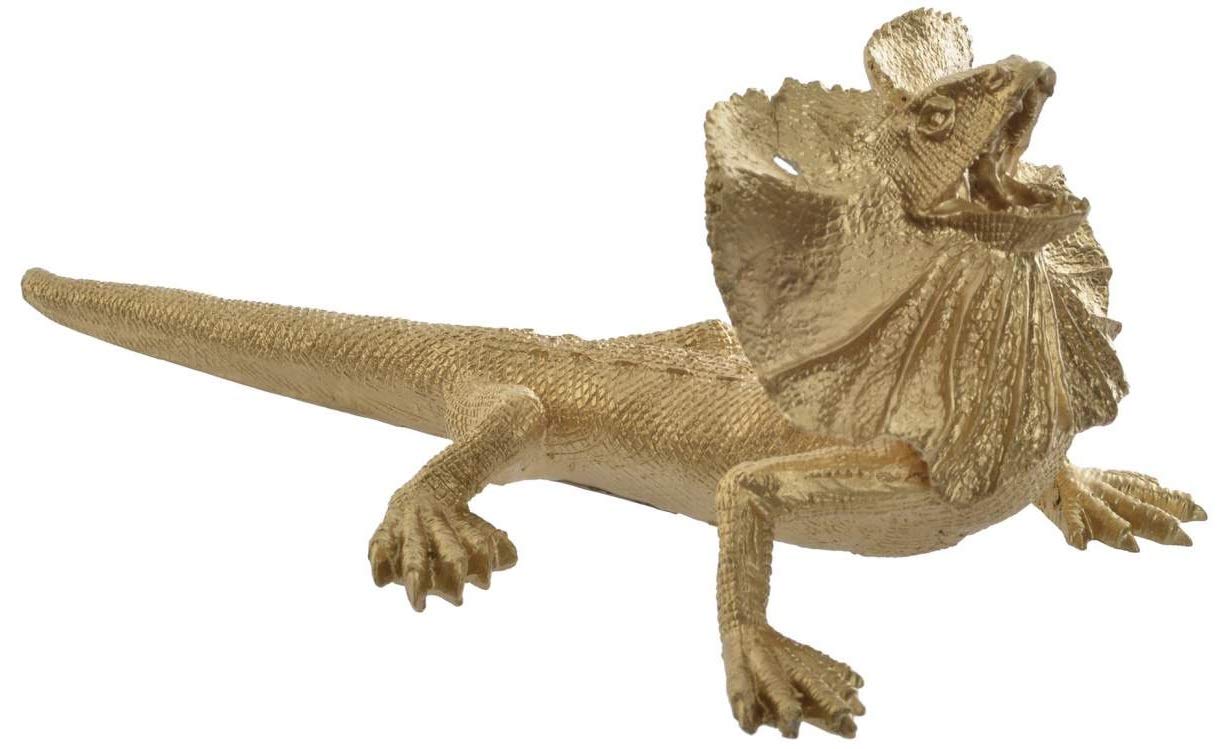 Figurine Statuette déco Lézard à collerette doré - Couleur Or - Reptile - 28 cm