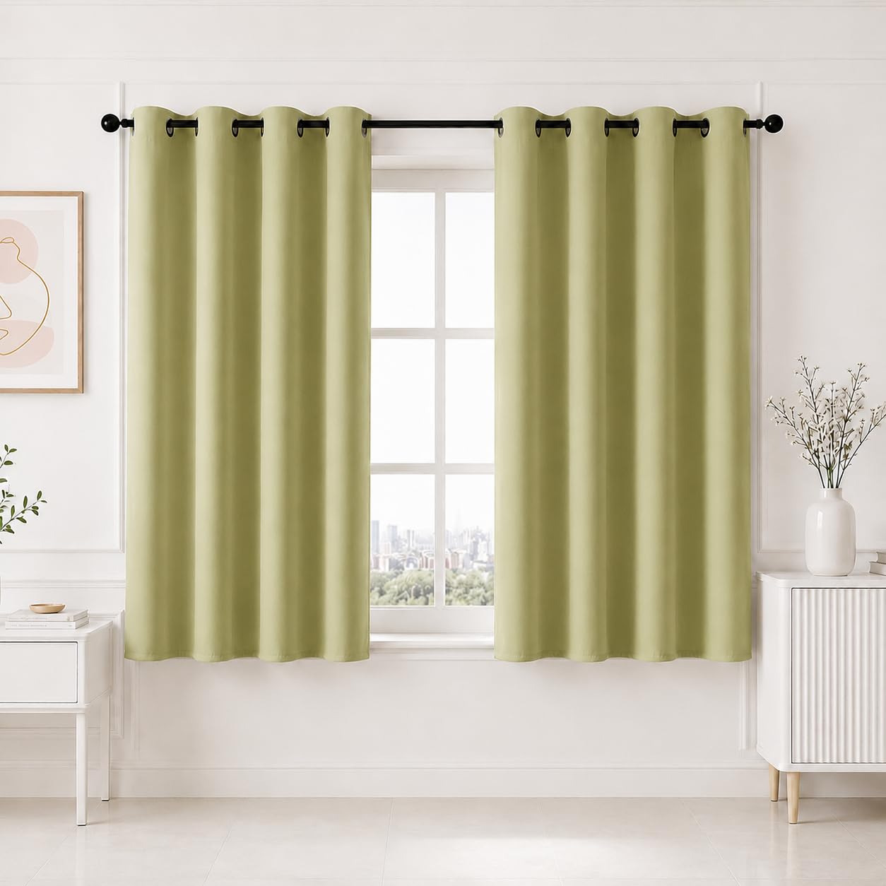 HOMEMONDE Premium Blackout Curtains 5 Feet Set of 2 - Thermal Insulated, Noise Reduced Window Curtain, True Room Darkening - Avacado Green (60 Inches, 152.4L x 118W CM)