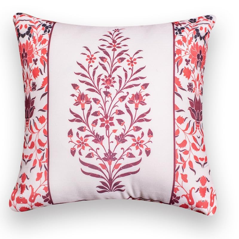Image of Decorative Satin Sofa Cushion Covers Set of 5, 16 x 16 Inches, Multicolor Floral Printed Pillow Covers for Living Room, Bedroom, Couch & Sofa, Soft Glossy Fabric, Zipper Closure
