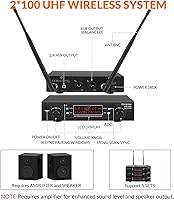 Vista 2 de 200-Channel Wireless Lavalier Microphone, Dual UHF Bodypack Cordless Lavalier Mic System Set, Auto Scan, Long Range 200-240Ft, 16 Hours Use Ideal