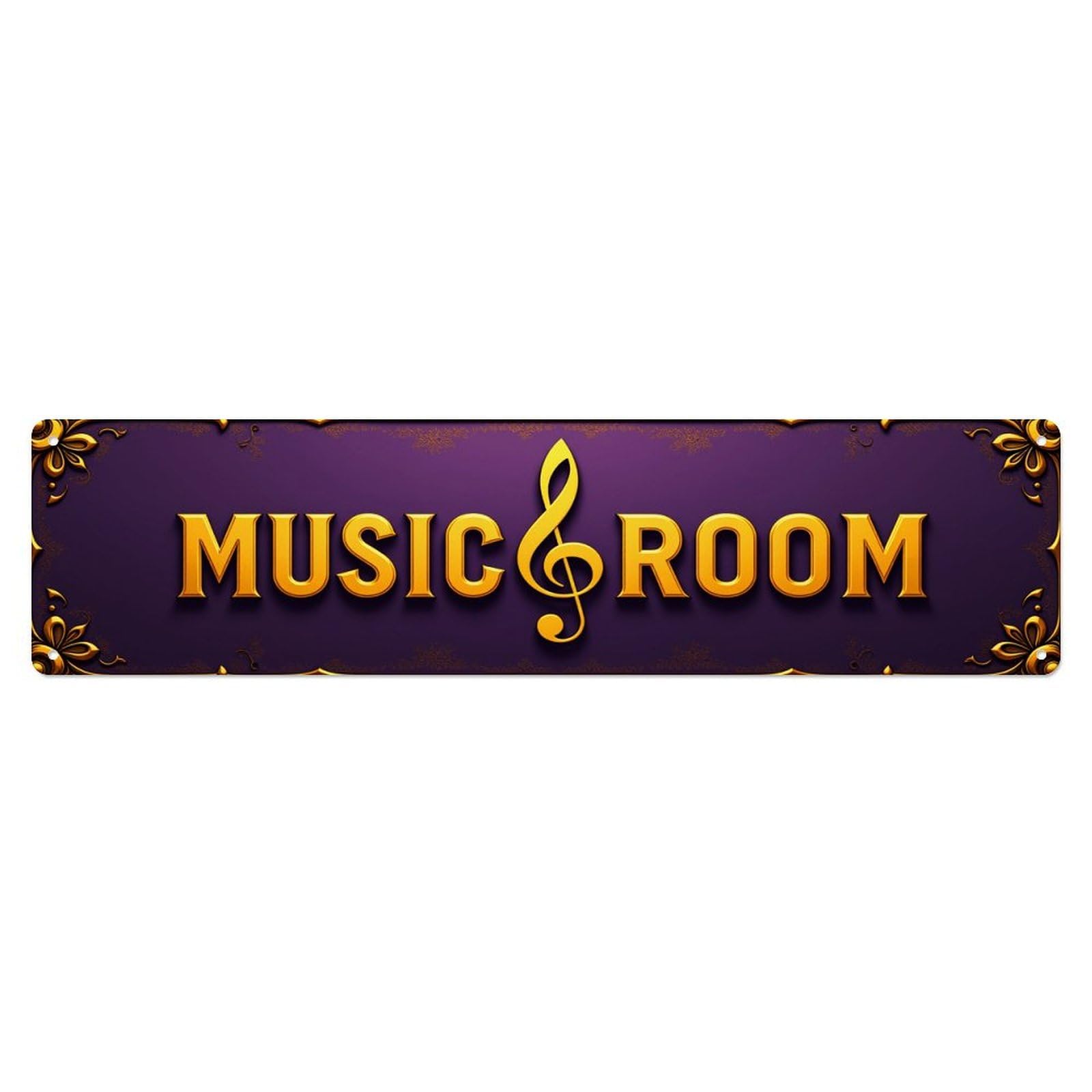 Music Room Sign Ornate Gold Tin Sign Vintage Metal Poster Retro Bar, Home, Man Cave, Kitchen, Laundry Room Wall Art Decor Gift 4x16 Inch