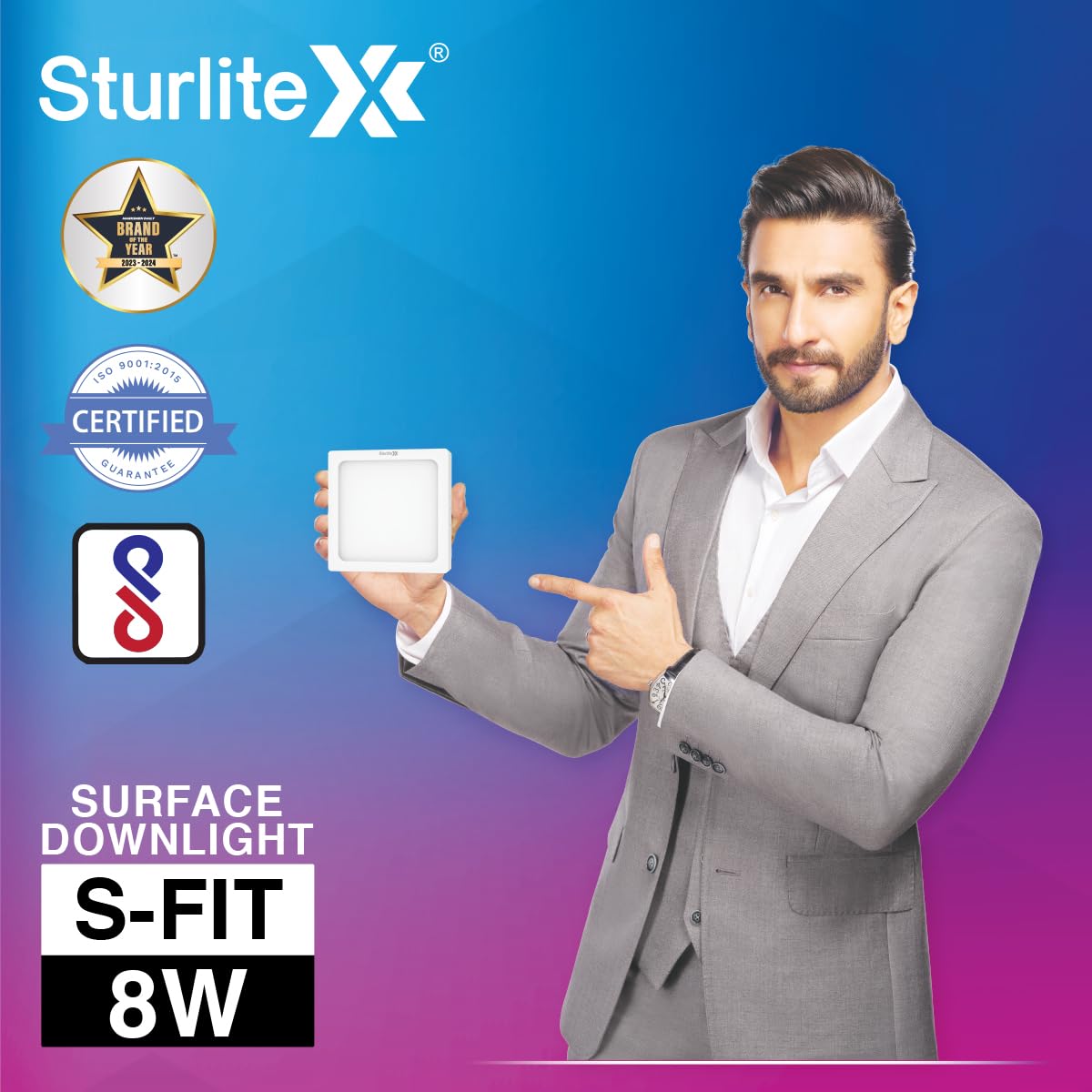 Sturlite S-FIT 8W Square LED Surface Light| 6500k Cool White Color Temperature| 640 Lumens with CRI Tech for Accurate Color Representation - (Pack of 4) 1