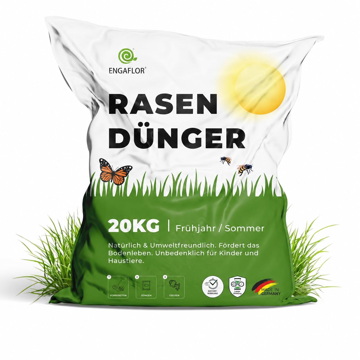 Rasendünger Frühjahr/Sommer | mineralisch-organischer Langzeitdünger | geruchsneutral | für dichten, grünen Rasen | schnelle Wirkung & nachhaltige Bodenpflege (20 KG bis 1000 m²)