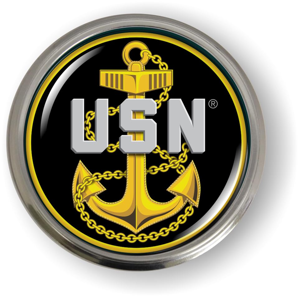 Image of U.S. Navy Chief Fouled Anchor USN CAR Emblem Badge Sticker Aluminum Bezel | Officially Licensed US Navy Product, 3D Domed, Semi-Flexible, made by BestLicensePlateFrames
