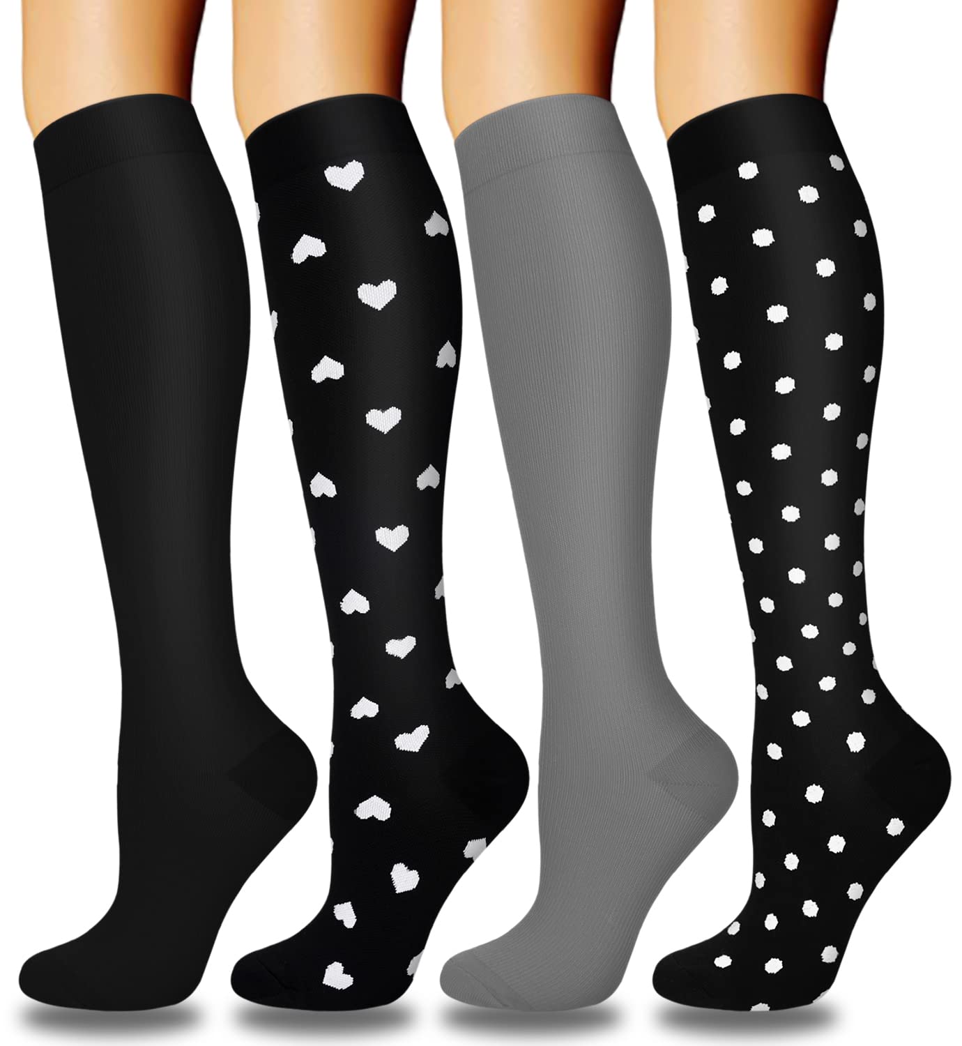 Aoliks 4 pares de calcetines de compresión de cobre para mujeres y hombres, 15-20 mmHg, el mejor apoyo para enfermeras, correr, senderismo