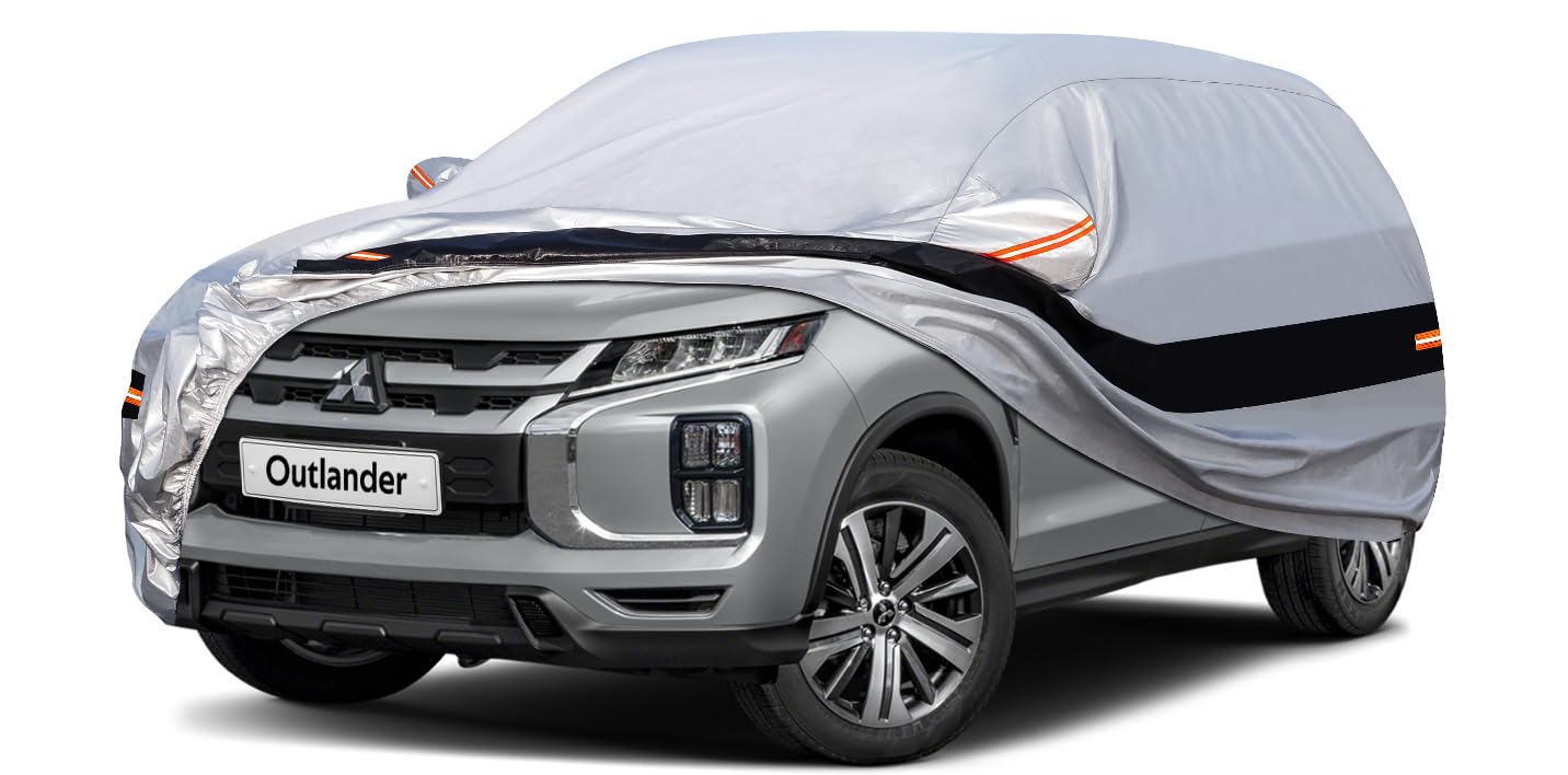 10 Layers SUV Car Cover Custom Fit for Mitsubishi Outlander (2005-2024) Waterproof All Weather for Automobiles, Outdoor Full Cover Rain Sun UV Protection.Silver