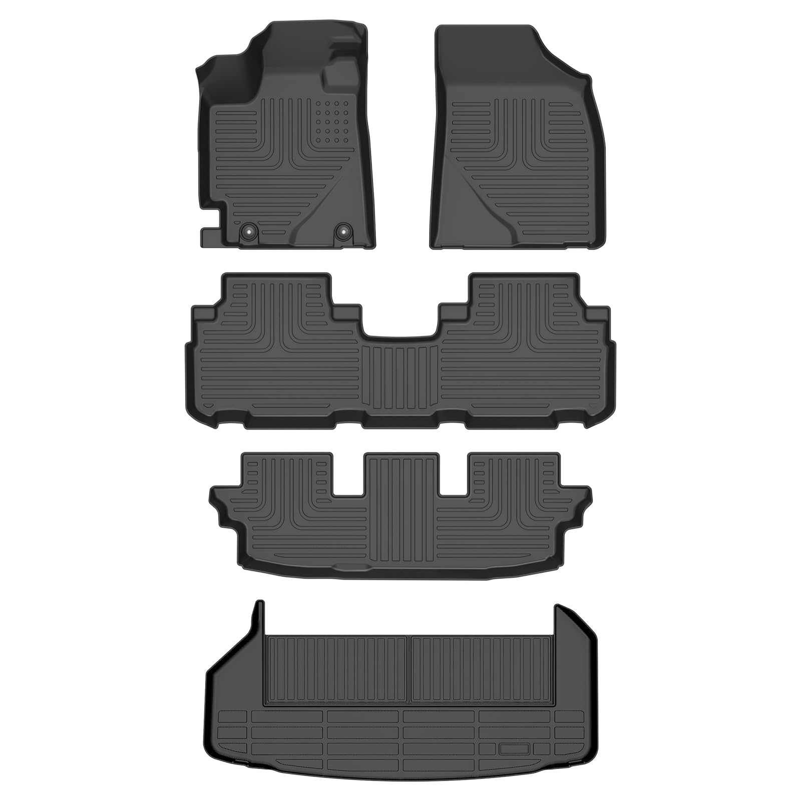 Floor Mats &amp; Cargo Liner for Toyota Highlander 2008-2013 (Non Hybrid) All Weather Automotive TPE Floor Liners Set Anti-Slip Waterproof Accessories (Car Mats+Trunk Mat)