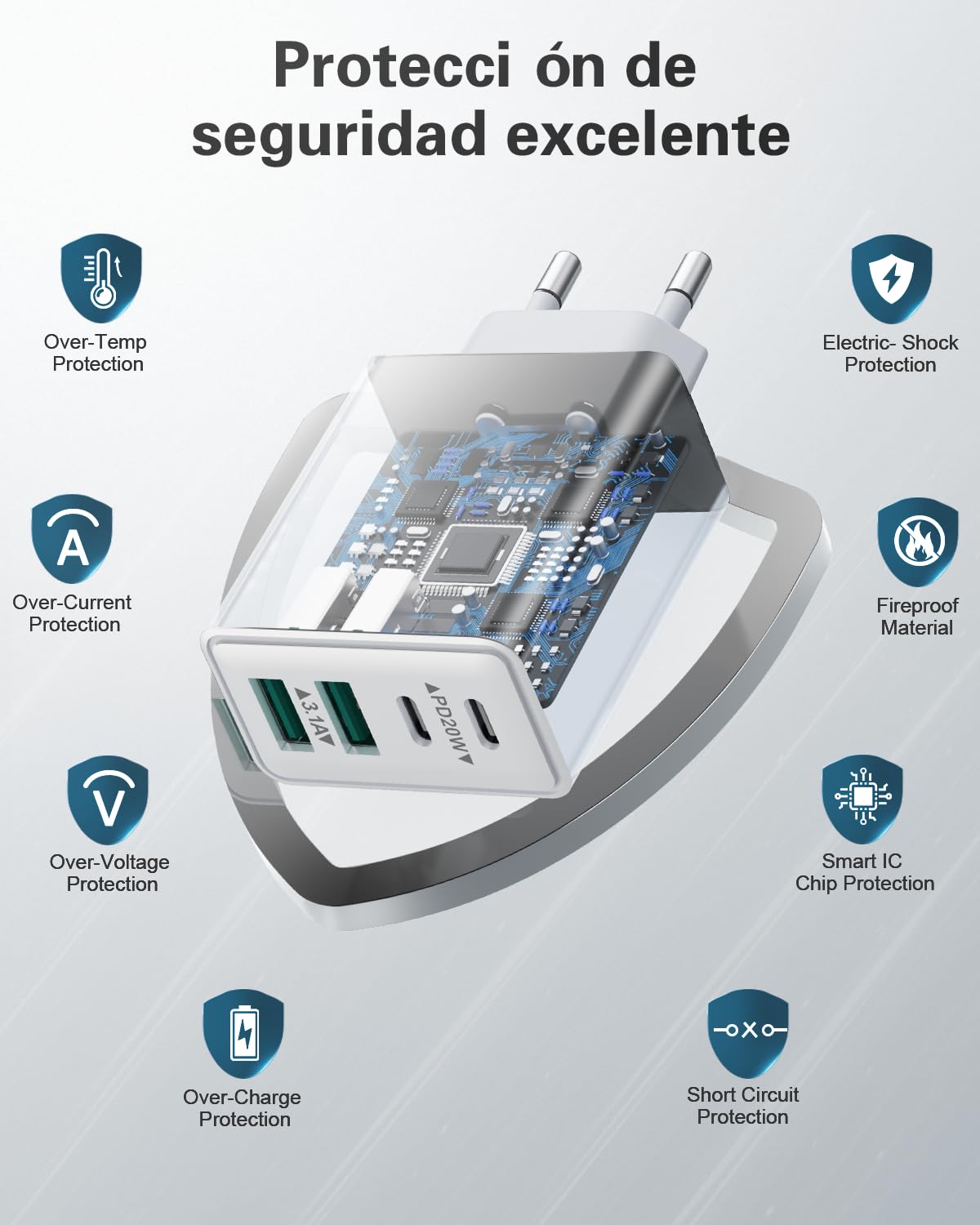 Cargador USB C 40W, Cargador iPhone Carga Rapida Múltiple USBC Enchufe PD+QC Rápido Pared Adaptador Tipo C Movil Cargadors para iPhone 17 16 15 14 13 12 11 Pro MAX Plus,iPad,Samsung USB Charger — view 4