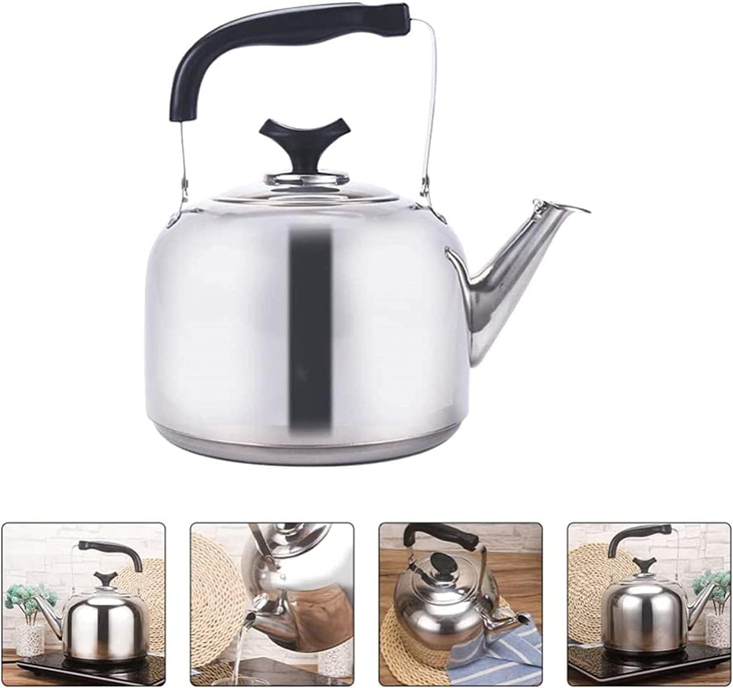 Czajnik z Gwizdkiem Gwizdający Czajnik Ze Stali Nierdzewnej Czajniczek Z Ergonomicznym Uchwytem Kuchenka Gazowa Czajnik Dzbanek Do Herbaty Gwizdanie Czajnik Czajnik Kuchenek(5L)