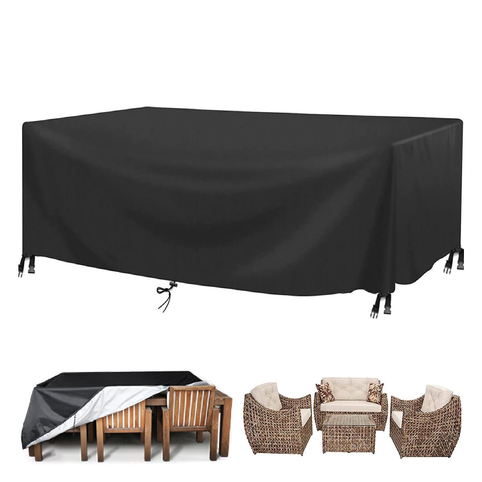 18meng Art Outdoor Furniture Covers Waterproof, 420D Oxford Garden Furniture Covers Windproof, Anti-UV, Tear Resistant covers Rectangular Garden Table Cover for Patio/Rattan furniture 290x150x95cm