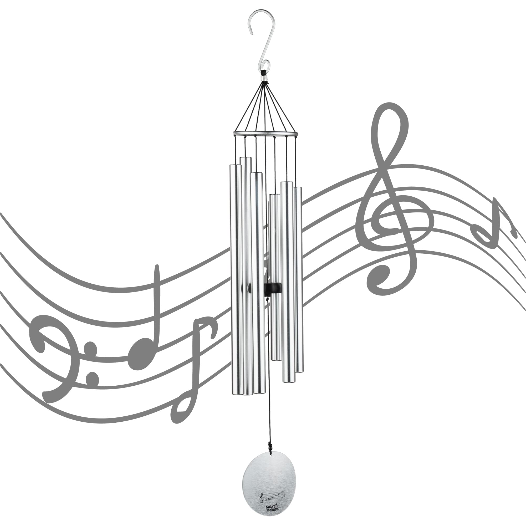 OSVINO Campane a Vento Giardino Metallo Campanelli Giardino Decorazione Alluminio Lunghezza Totale 75cm per Esterno, Argento