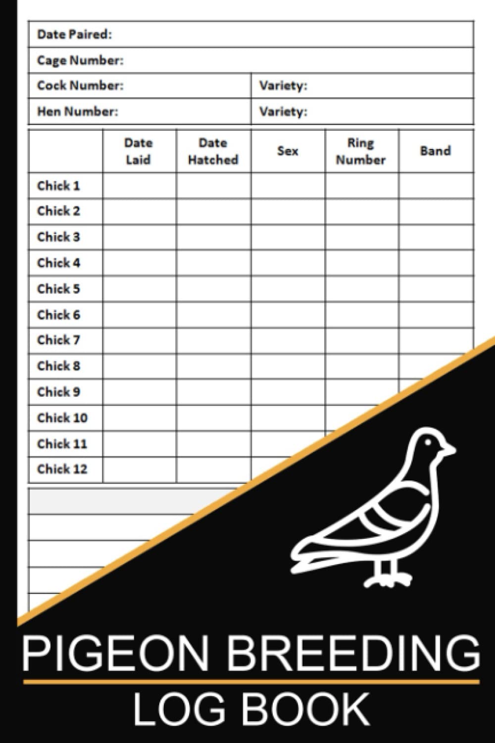 Pigeon Breeding Log Book: Record Book for Pigeon Bird Breeders, Pigeon Breeding Tracker for Pigeon Enthusiasts, Pigeon Breeding Bloodline Record, Size 6 x 9 Inches