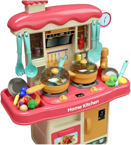 Juego de cocina para niños, juego de cocina para niños pequeños con sonidos y luces, estufa, fregadero de juguetes y cocina de juguetes, juego de 31