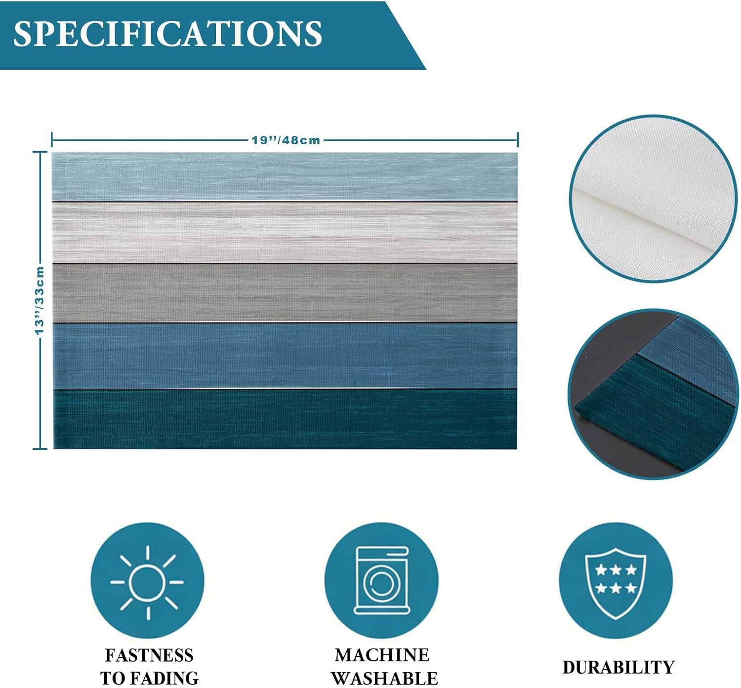 Vandarllin Placemats Set of 6, Retro Rustic Barn Wood Texture Polyester Stain Resistant Table Mats Washable Placemat Decoration for Kitchen Dining Table Ombre Blue Gray Ocean Hues