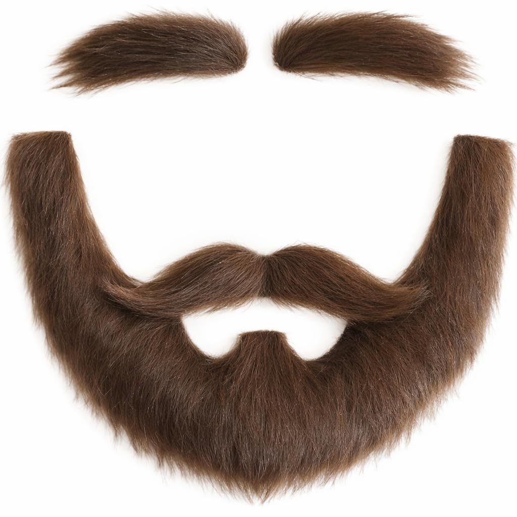 Honcloud Men's Brown(Mustache And Eyebrow) Diy Self Adhesive Fake Mustache Set Fake Beard Material Novelty Mustaches For Costume And Halloween Festival Party, One Size