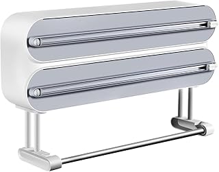 Yivinow 3-in-1 Magnetic Wrap Organizer with Cutter, 2 Rolls Plastic Wrap, Foil Dispenser & Fridge Paper Towel Holder