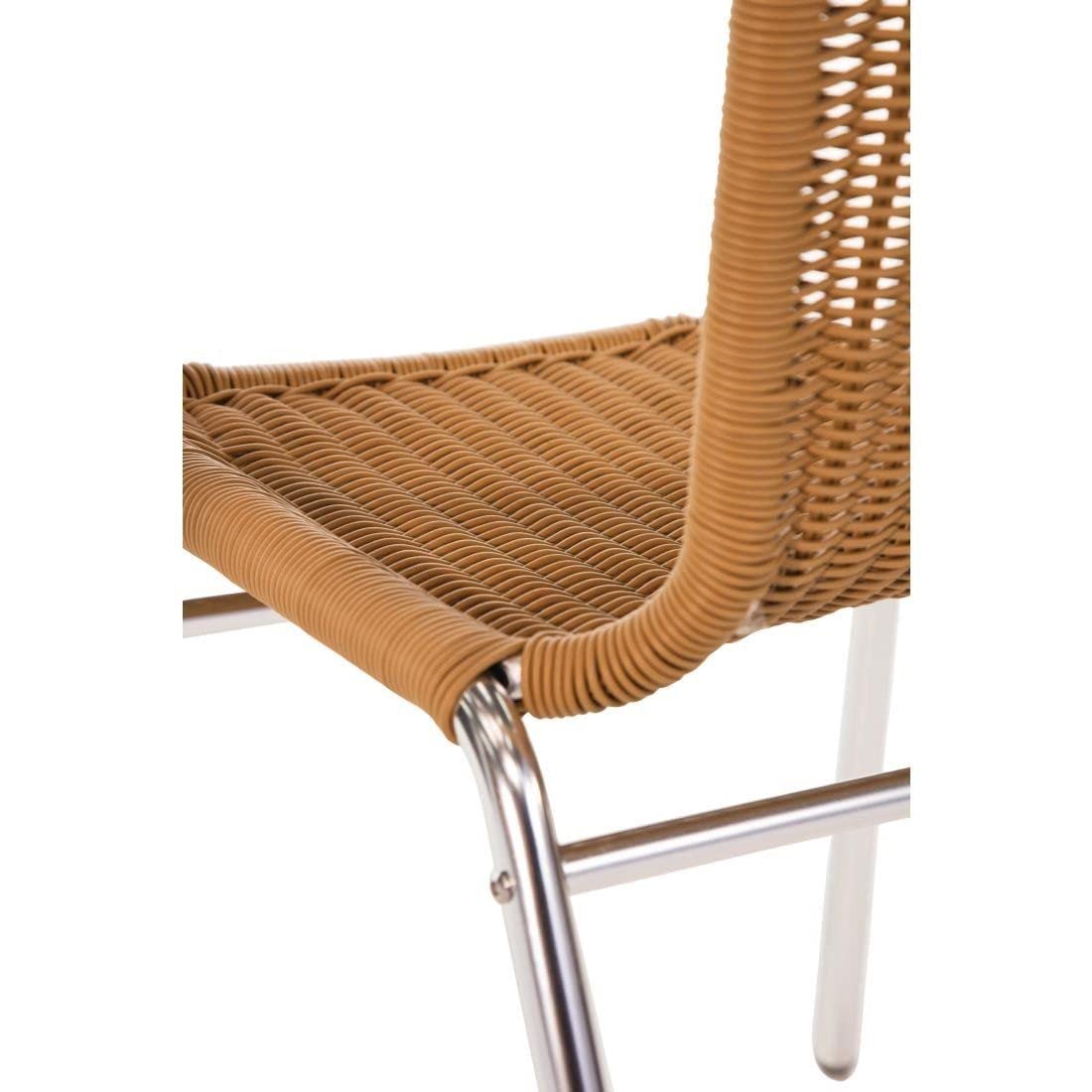 Bolero Lot de 4 Chaises en Aluminium et Rotin Naturel, Argent et Marron, Structure en Aluminium, Assise en Rotin PE, Empilables, Hauteur d'Assise 450 mm, Chaises en Rotin pour Terrasse, U422