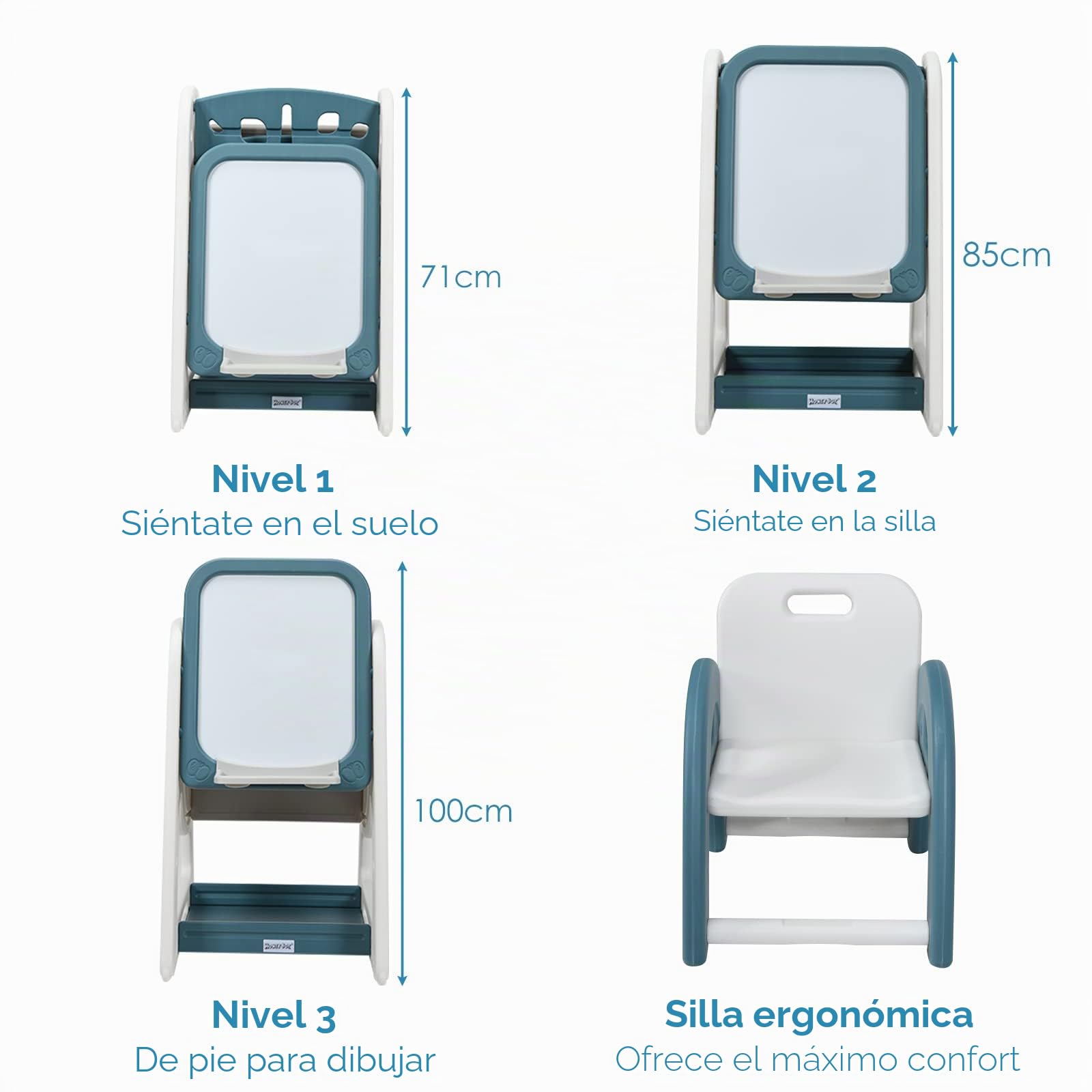 LIFEZEAL Juego de mesa con caballete magnética y librería, mesa con pizarra blanca, escritorio infantil con tabla plegable de dibujo, caballete ajustable con silla ergonómica para niños 3 años+ (Azul)