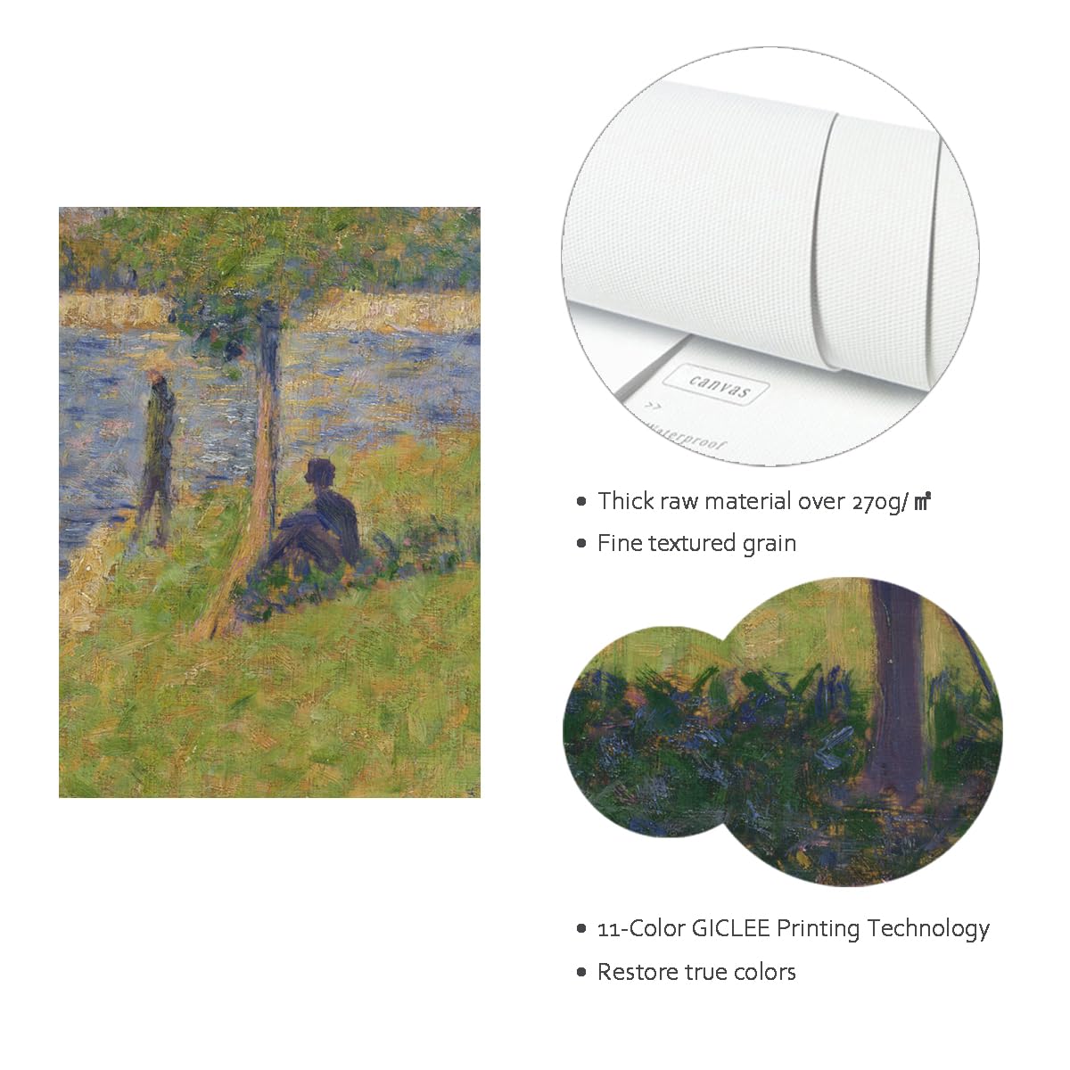 CHERHERART Oprawione płótno ścienne Sunday on La Grande Jatte obraz na płótnie do kawiarni jadalni sypialni kawiarni gabinet dekoracja do domu 60x90cm