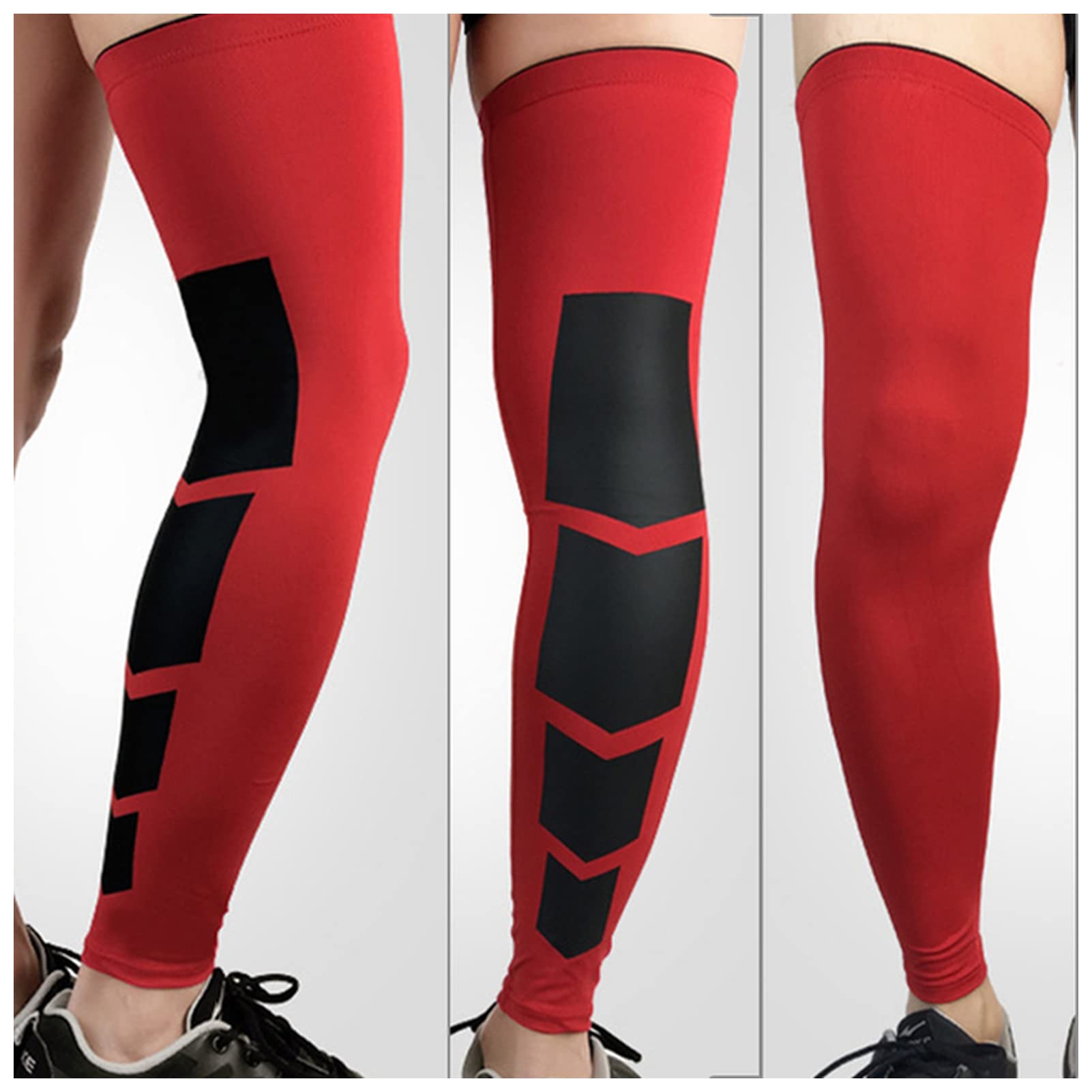 Gorsety kompresyjne na nogi, 1PCS Pro Sports Silikonowe antypoślizgowe długie ochraniacze na kolana, wsparcie kompresyjne, nogi do koszykówki(Red,M)