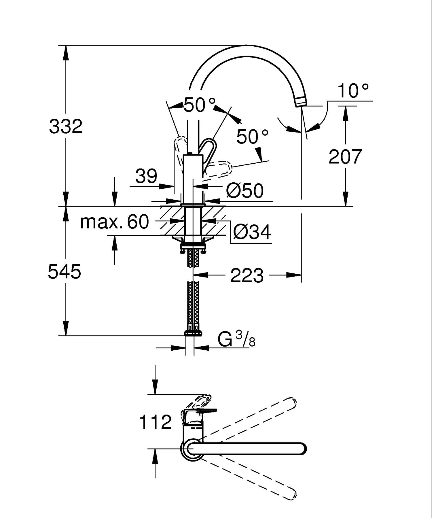 GROHE Start Flow Robinet de cuisine évier pivotant 360° Supersteel