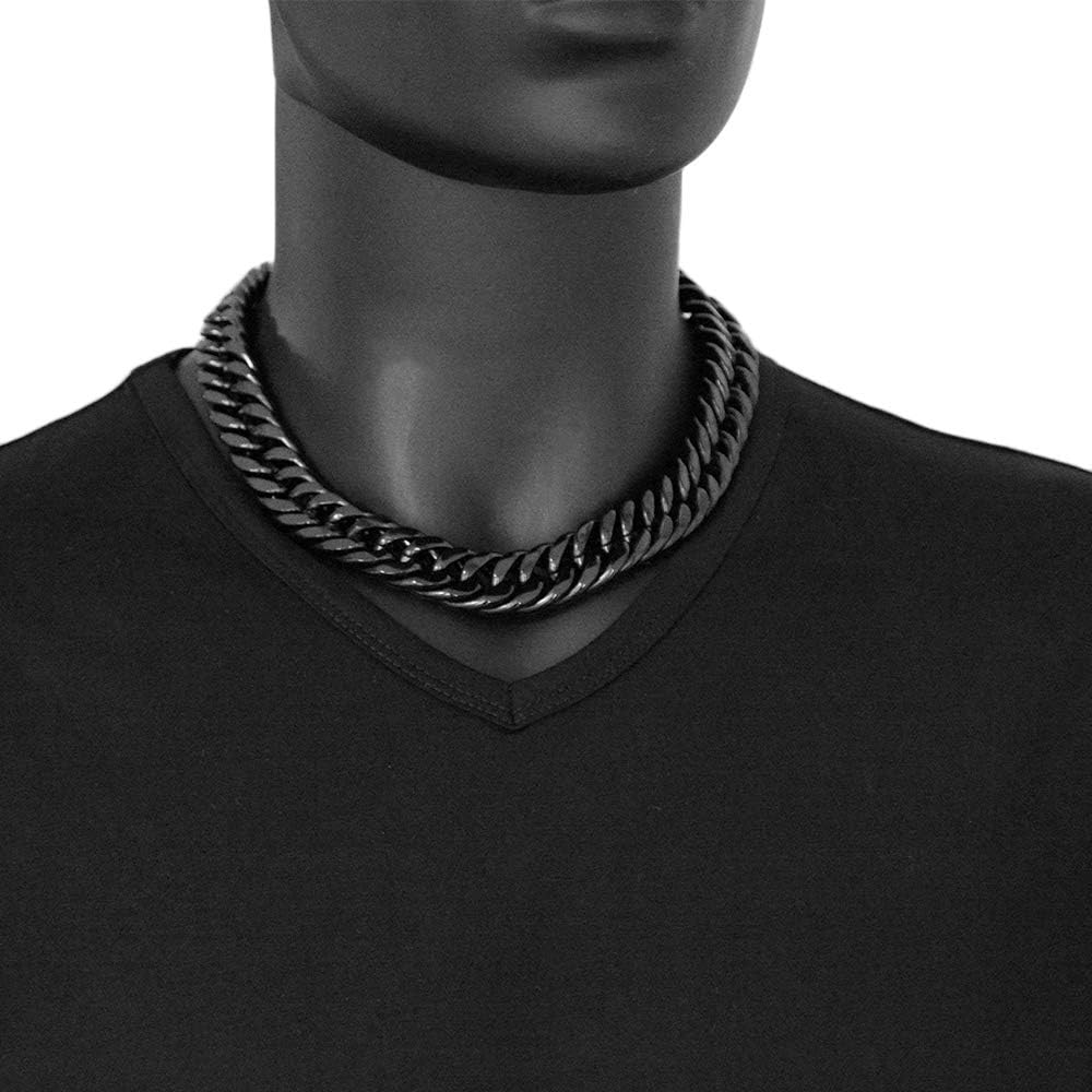 Chunky Mens Black Necklace Stainless Steel Curb Cuban Link Miami Chain Heavy Black Mens Choker - Image 3
