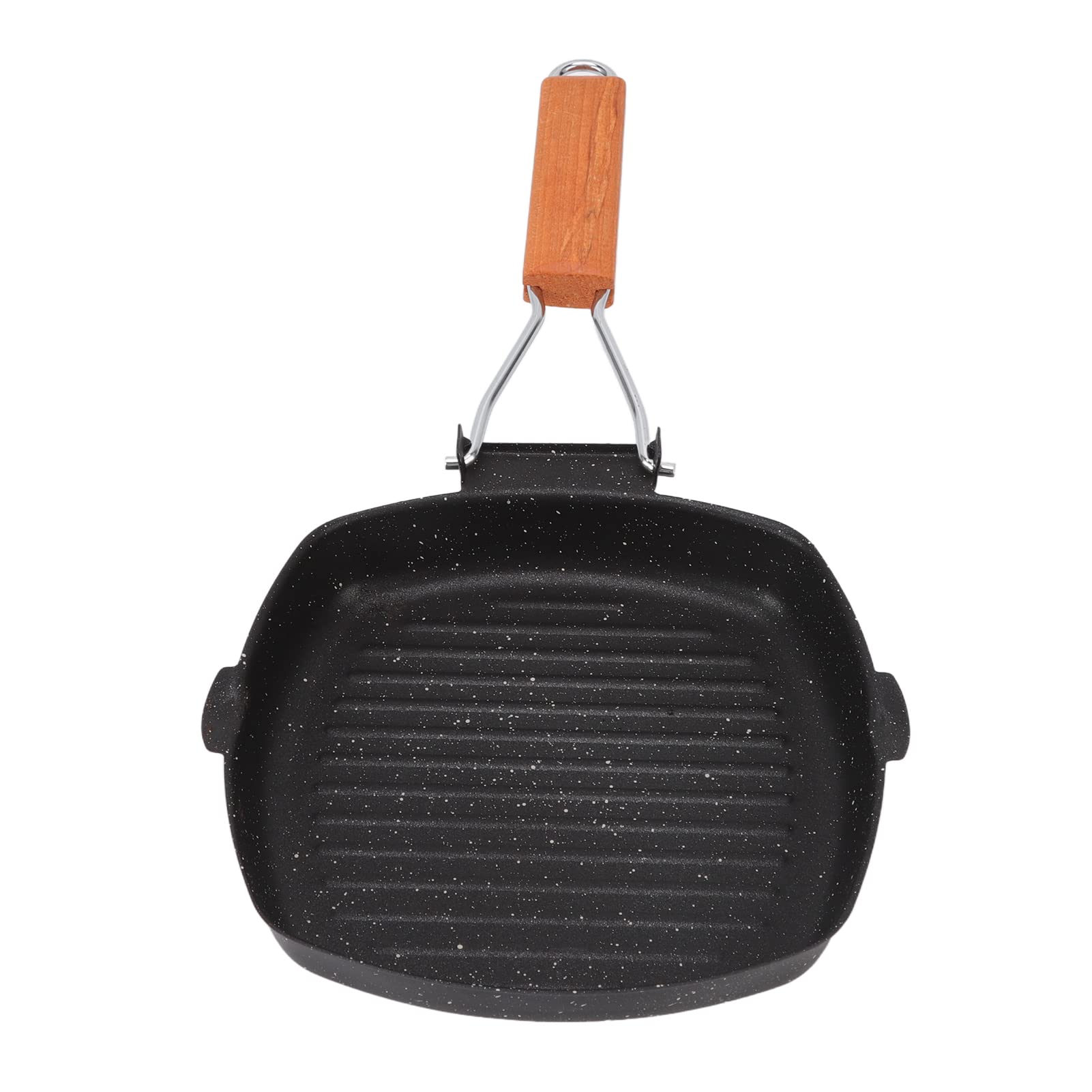 Non Stick Frying Pan, Outdoor Household Folding Beech Handle, Energy Saving Stripes Steak Special Pan, Grill Pan BBQ Grilling Pan(24 * 24cm)