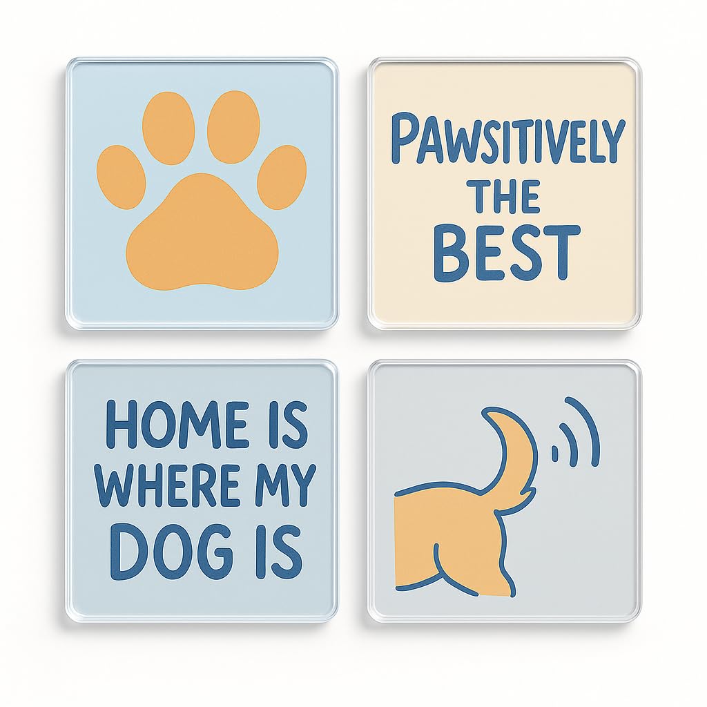 The Plum Penguin Pawprints Of Home Acrylic Dog-Themed Coaster Gift Set Of 4 – Playful Pet Lover Design For Home Gathering, Protect Surfaces