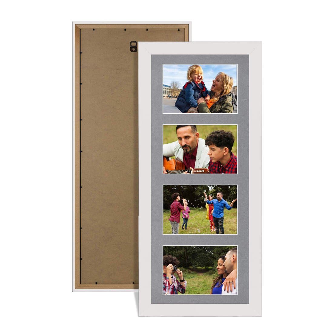 Procut Global 50X20CM White Photo Frames For Multiple Pictures with Mid Grey Mount-Modern Collage Frame with 4 Apertures (4x) 6X4-Engineered Wood with Shatterproof Perspex