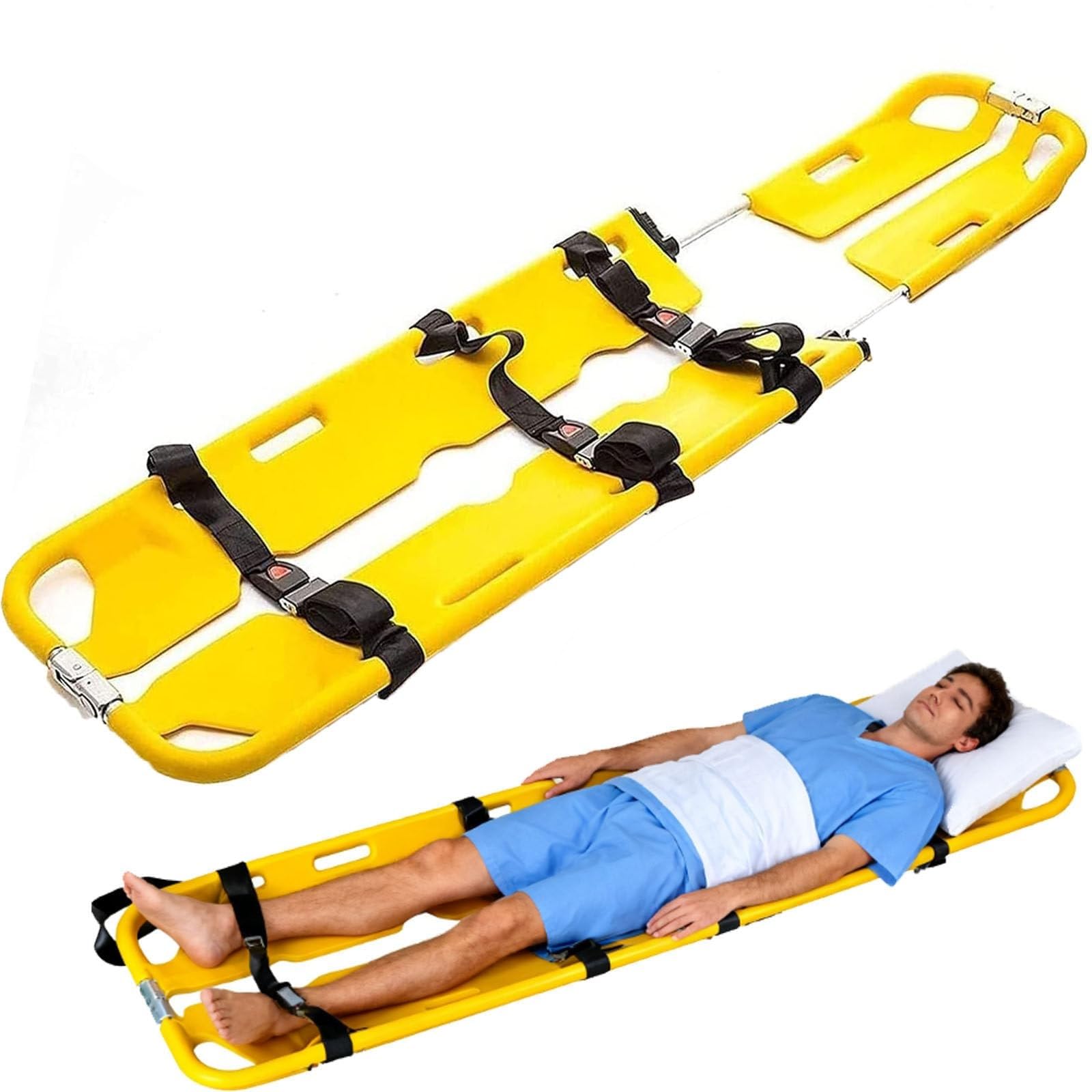 SGKOMN Portable Folding Stretcher, Medical Stretcher Lightweight Aluminum Alloy Patient Transport Rescue for Hospital Clinic Emergency, Yellow