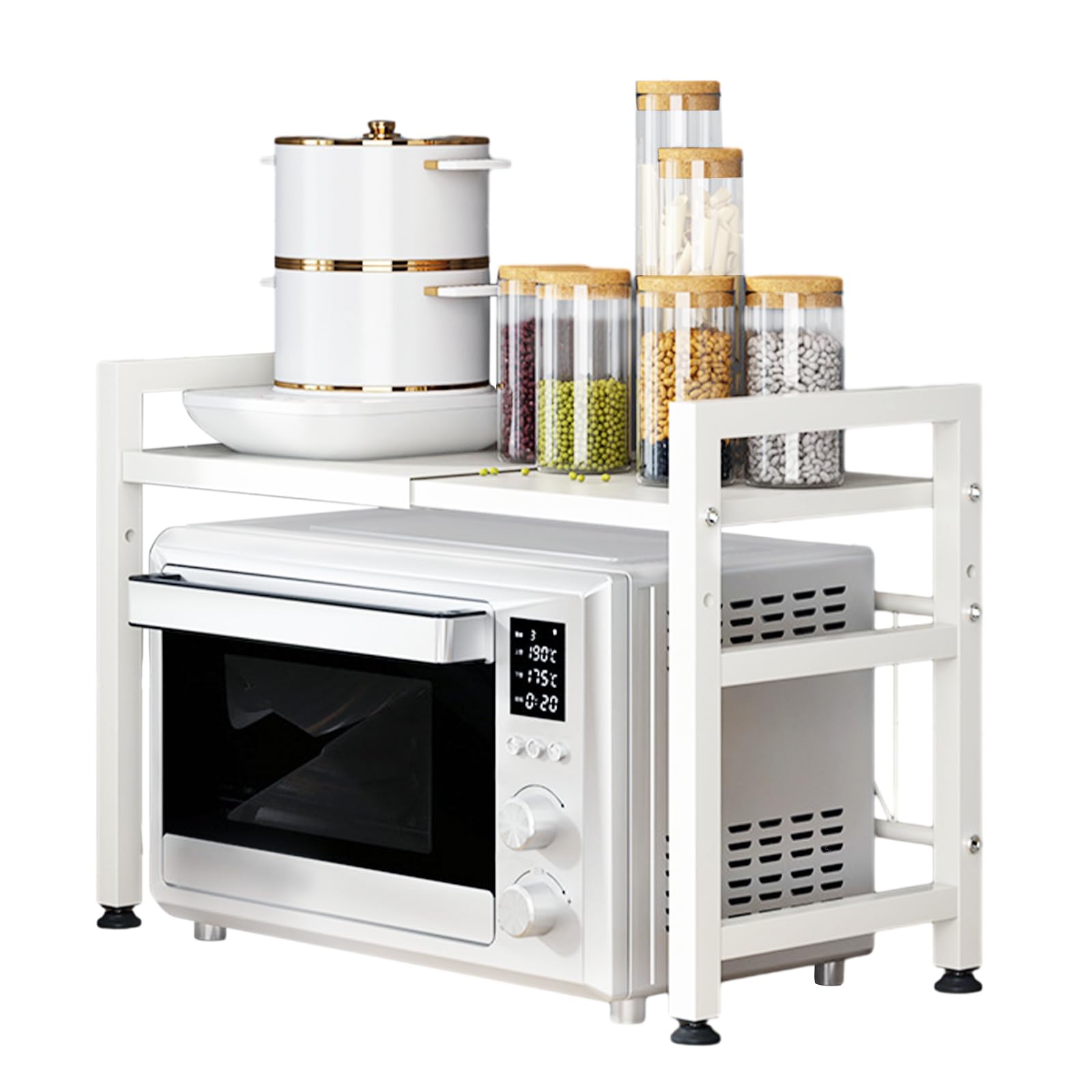 GLJTUO Adjustable 2-Tier Microwave Shelf Stand Expandable rage for Rice Cooker & Toaster Height & Length Adjustable