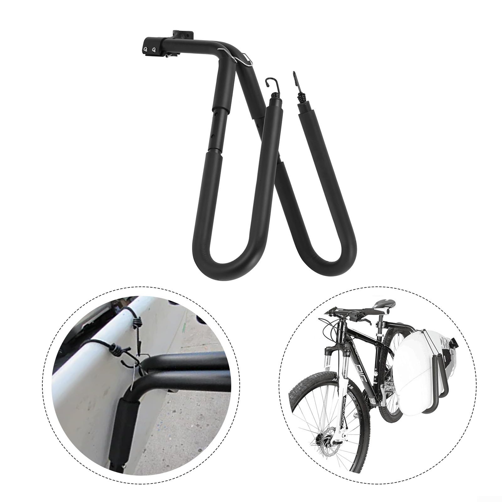 Spelonify Portabicicletas de surf, soporte para tabla de surf, soporte de aleación para tabla de bicicleta con abrazadera de asiento, estante de surf, ecológico para viajes de surf (negro)