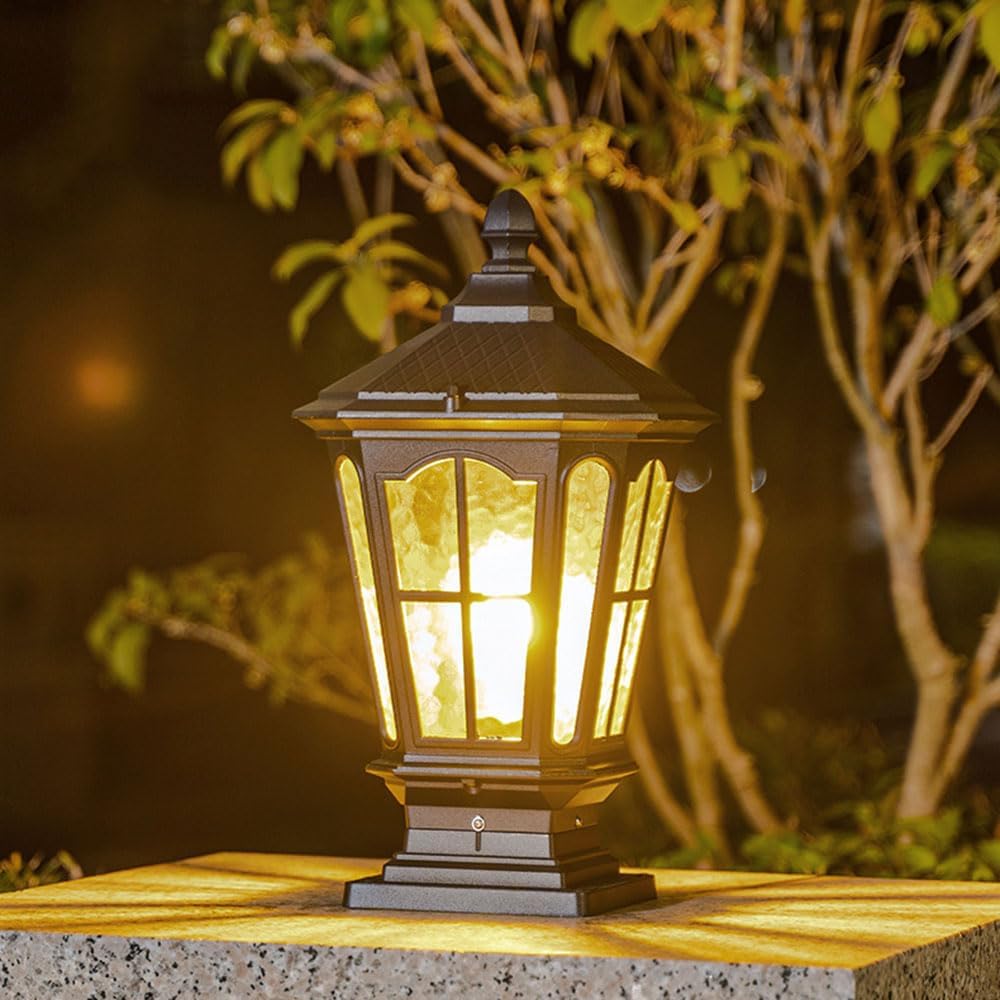 Exterior Black Post Light Garden Light Deck Lighting Aluminum Glass Lanterns in Industrial Style Outdoor Waterproof Post Cap Light for Lawn Landscape 1 Pack