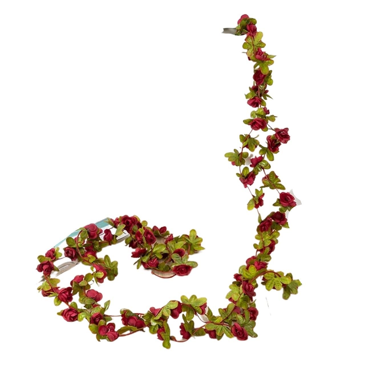 Ghirlanda di fiori artificiali, 2 m, ghirlanda di fiori artificiali per matrimoni, decorazione per la casa, primavera, autunno, giardino, arco decorativo (rosso B, 2 pezzi)