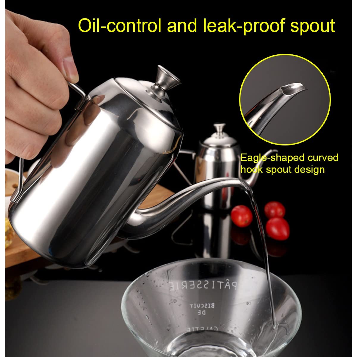 Dispenser per olio d'oliva in acciaio inox per aceto e salsa di soia, bottiglia di olio filtrato con beccuccio antigoccia, perfetto per cucinare e usare in cucina